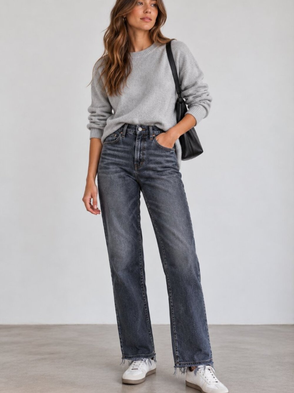 GAP Women Vintage-Style Slim High Rise Jean Size 29 Regular Washed Black Raw Hem